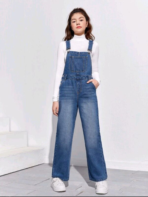 SHEIN أفرول دنيم مرقع جيب للفتيات المراهقات