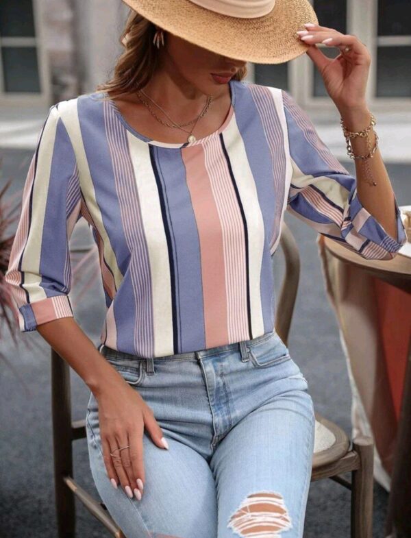 ⁦SHEIN LUNE بلوزة طباعة مخطط⁩ - الصورة ⁦2⁩