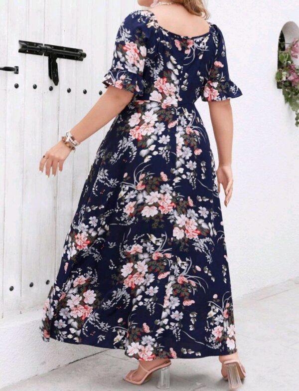 ⁦SHEIN LUNE فستان نسائي بأكمام مكشكشة وطبعة زهور للمقاسات الكبيرة والمرأة العصرية⁩ - الصورة ⁦6⁩