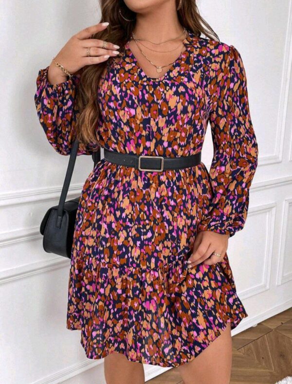 SHEIN Frenchy فستان طباعة شامل أكمام فانوس بدون حزام مقاس كبير