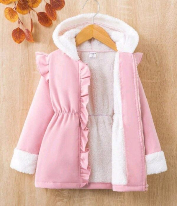 SHEIN معطف قطني بغطاء رأس أنيق للبنات الرضع مع رباط خصر وبطانة حرارية، معطف بغطاء رأس مزود بتفاصيل قلاب للبنات الرضع، شتوي