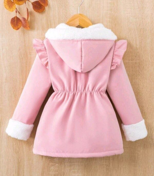 ⁦SHEIN معطف قطني بغطاء رأس أنيق للبنات الرضع مع رباط خصر وبطانة حرارية، معطف بغطاء رأس مزود بتفاصيل قلاب للبنات الرضع، شتوي⁩ - الصورة ⁦2⁩